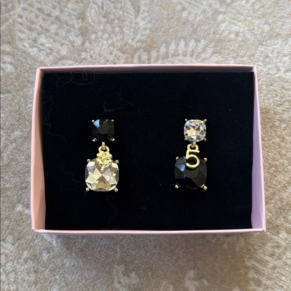 Brand New Large Sparkly Rhinestone Black Beaded Mismatched Post Earrings No. 5
